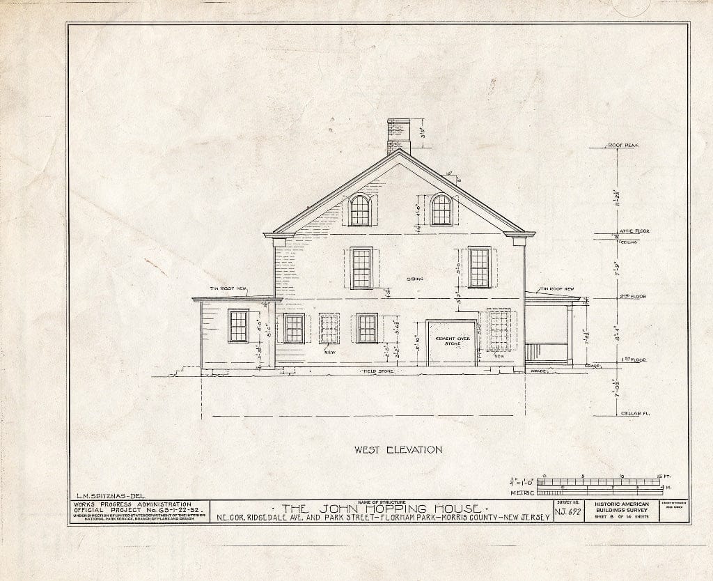 Blueprint HABS NJ,14-FLORP,3- (Sheet 8 of 14) - John Hopping House, Ridgedale Avenue & Park Avenue, Florham Park, Morris County, NJ