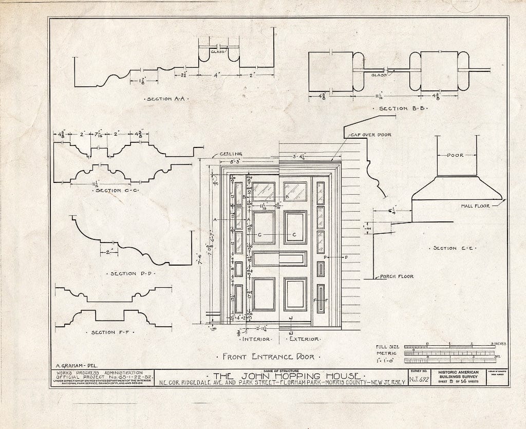 Blueprint HABS NJ,14-FLORP,3- (Sheet 9 of 14) - John Hopping House, Ridgedale Avenue & Park Avenue, Florham Park, Morris County, NJ