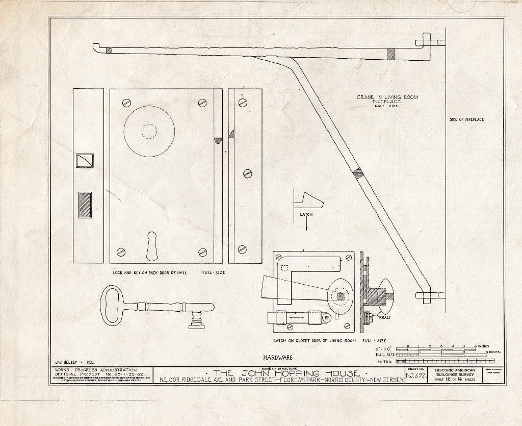 Blueprint HABS NJ,14-FLORP,3- (Sheet 12 of 14) - John Hopping House, Ridgedale Avenue & Park Avenue, Florham Park, Morris County, NJ