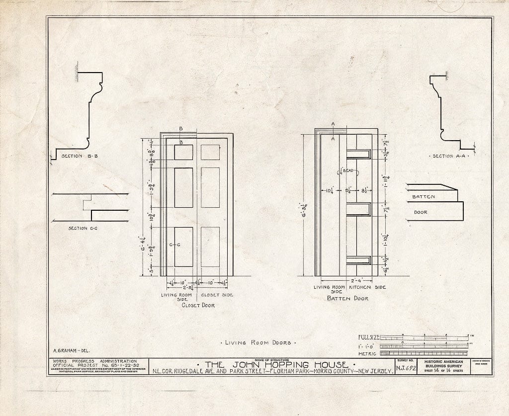 Blueprint HABS NJ,14-FLORP,3- (Sheet 14 of 14) - John Hopping House, Ridgedale Avenue & Park Avenue, Florham Park, Morris County, NJ