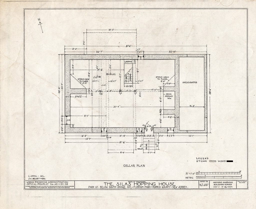Blueprint HABS NJ,14-FLORP,2- (Sheet 1 of 12) - Silas Hopping House, Park Street, Florham Park, Morris County, NJ