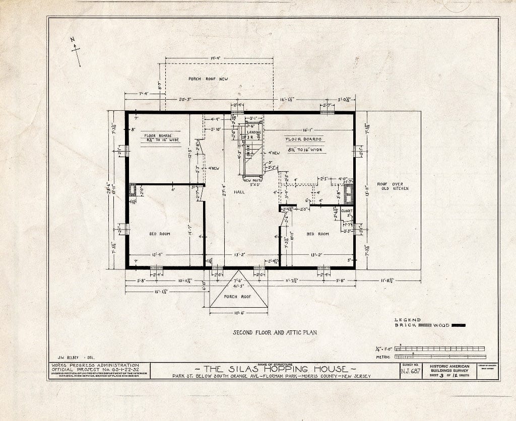 Blueprint HABS NJ,14-FLORP,2- (Sheet 3 of 12) - Silas Hopping House, Park Street, Florham Park, Morris County, NJ