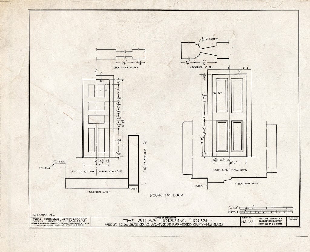 Blueprint HABS NJ,14-FLORP,2- (Sheet 10 of 12) - Silas Hopping House, Park Street, Florham Park, Morris County, NJ