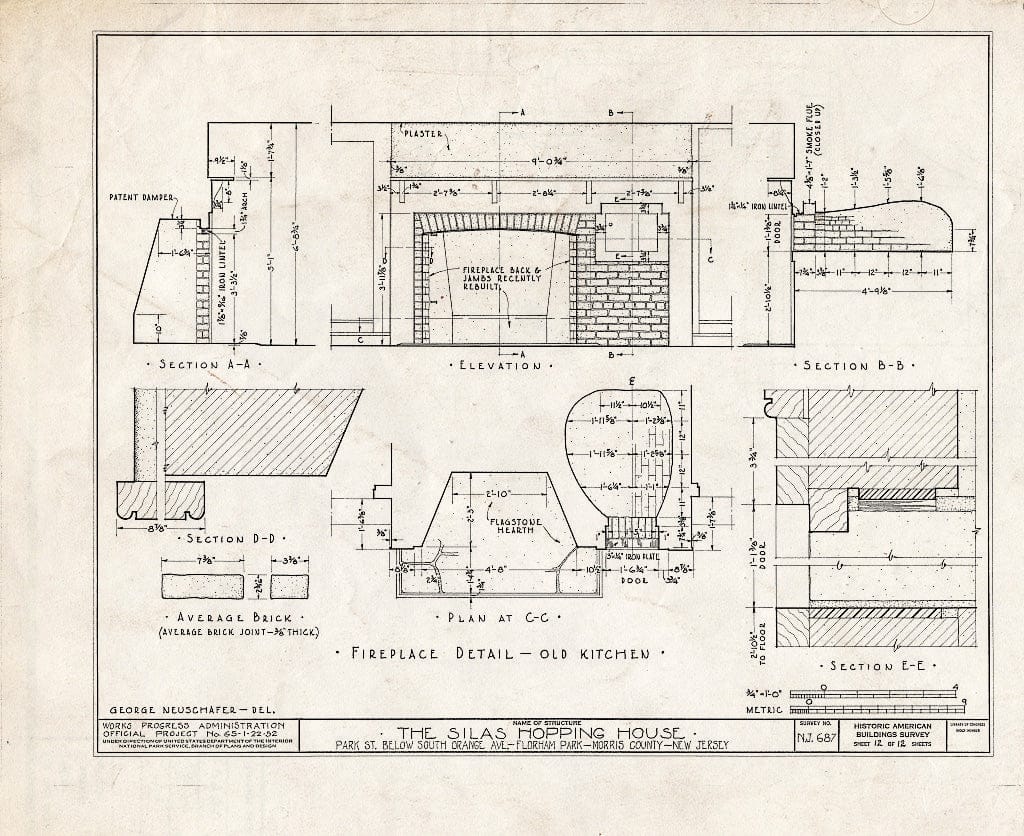 Blueprint HABS NJ,14-FLORP,2- (Sheet 12 of 12) - Silas Hopping House, Park Street, Florham Park, Morris County, NJ