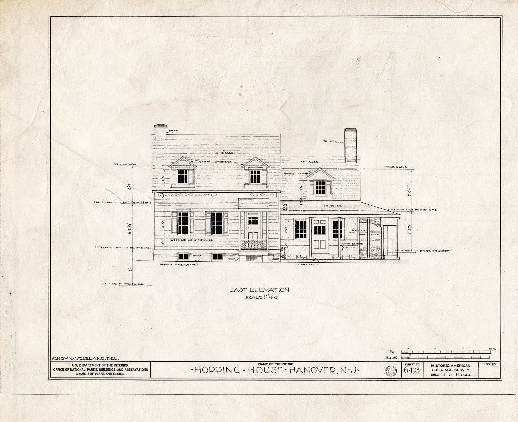 Blueprint HABS NJ,14-HANO,1- (Sheet 1 of 11) - Daniel Hopping House, Hanover Road, Hanover, Morris County, NJ