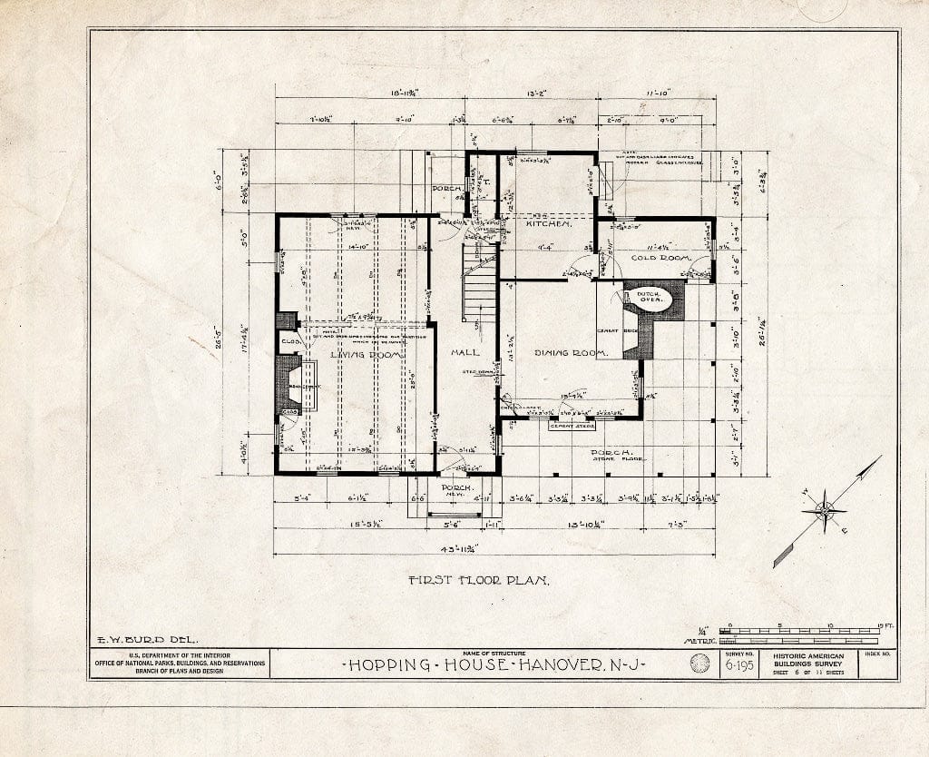 Blueprint HABS NJ,14-HANO,1- (Sheet 6 of 11) - Daniel Hopping House, Hanover Road, Hanover, Morris County, NJ