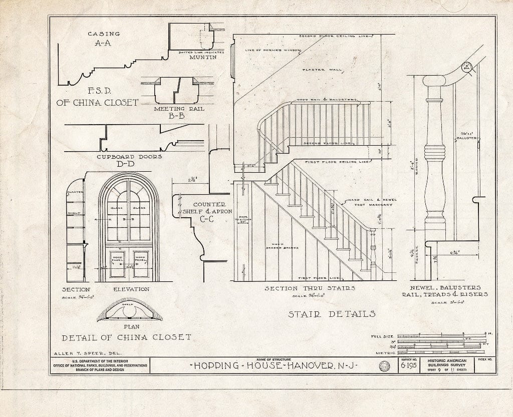 Blueprint HABS NJ,14-HANO,1- (Sheet 9 of 11) - Daniel Hopping House, Hanover Road, Hanover, Morris County, NJ