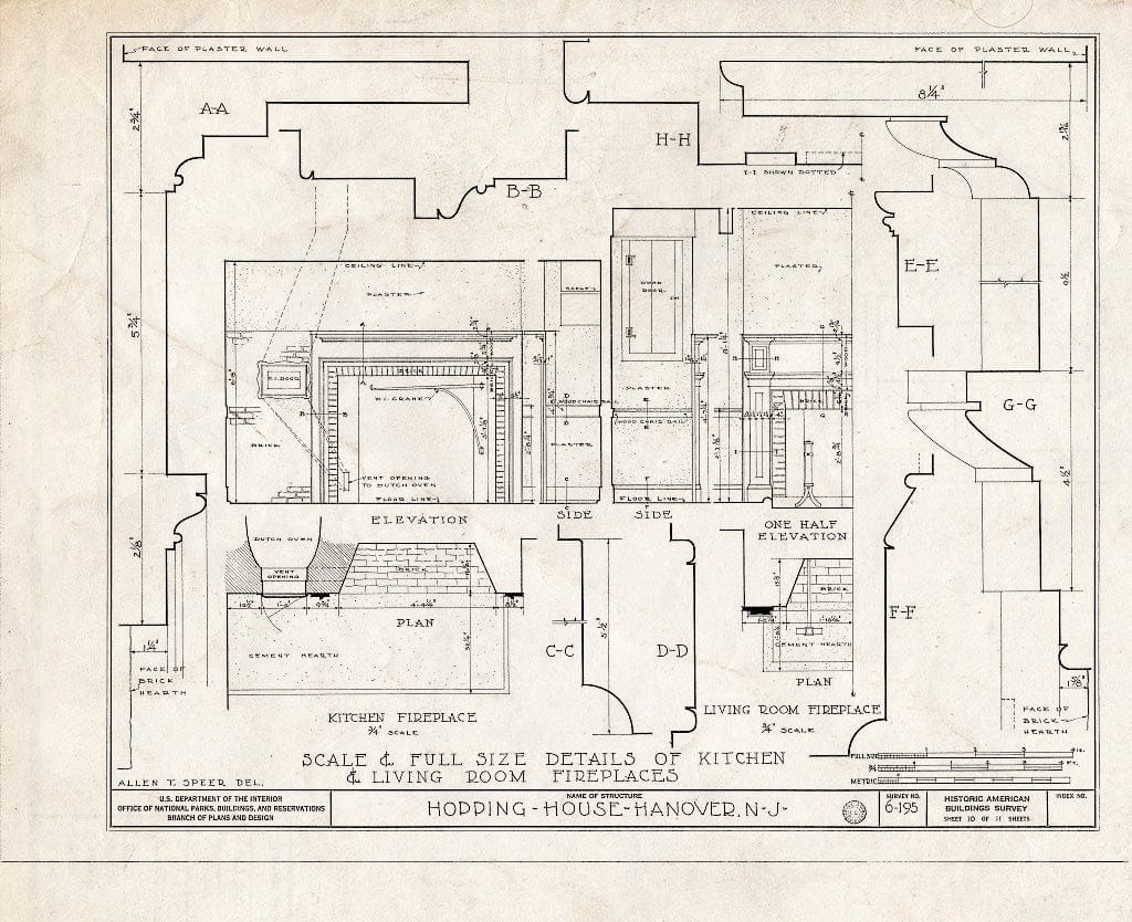 Blueprint HABS NJ,14-HANO,1- (Sheet 10 of 11) - Daniel Hopping House, Hanover Road, Hanover, Morris County, NJ