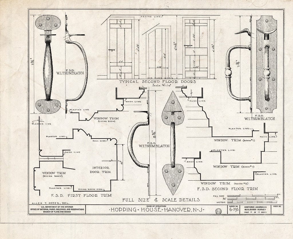 Blueprint HABS NJ,14-HANO,1- (Sheet 11 of 11) - Daniel Hopping House, Hanover Road, Hanover, Morris County, NJ