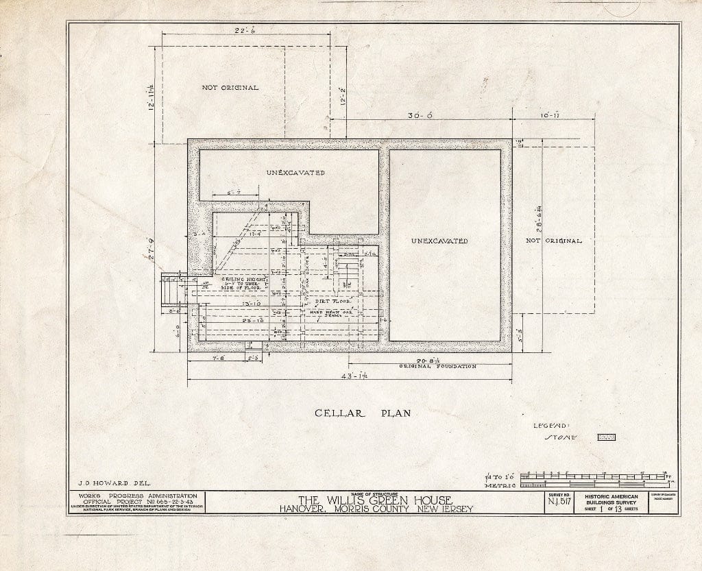 Blueprint HABS NJ,14-HANO,2- (Sheet 1 of 13) - Calvin Green House, Hanover, Morris County, NJ