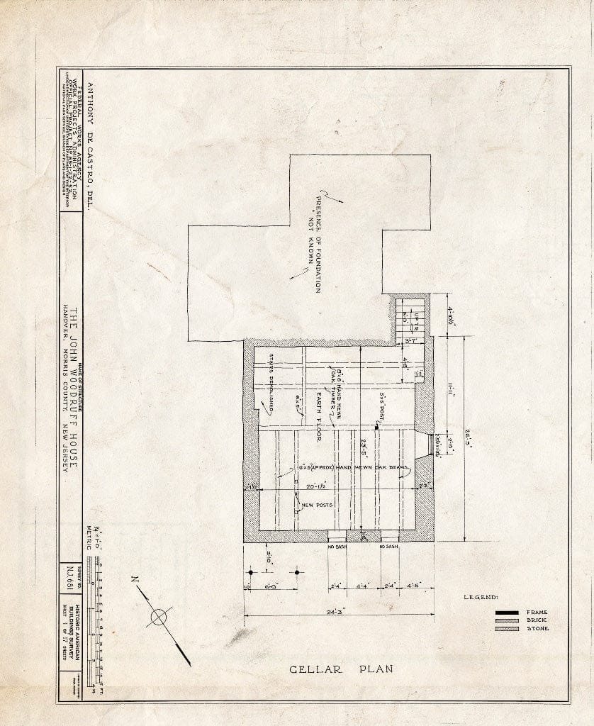 Blueprint HABS NJ,14-HANO,5- (Sheet 1 of 17) - John Woodruff House, 28 Hanover Road, Hanover, Morris County, NJ