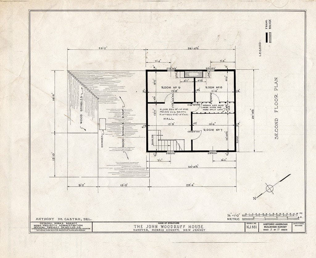 Blueprint HABS NJ,14-HANO,5- (Sheet 3 of 17) - John Woodruff House, 28 Hanover Road, Hanover, Morris County, NJ