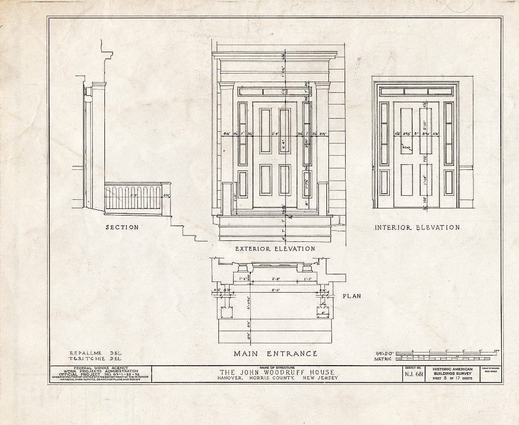 Blueprint HABS NJ,14-HANO,5- (Sheet 8 of 17) - John Woodruff House, 28 Hanover Road, Hanover, Morris County, NJ