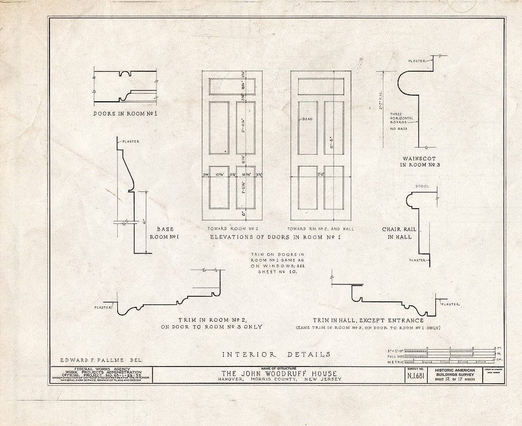 Blueprint HABS NJ,14-HANO,5- (Sheet 12 of 17) - John Woodruff House, 28 Hanover Road, Hanover, Morris County, NJ