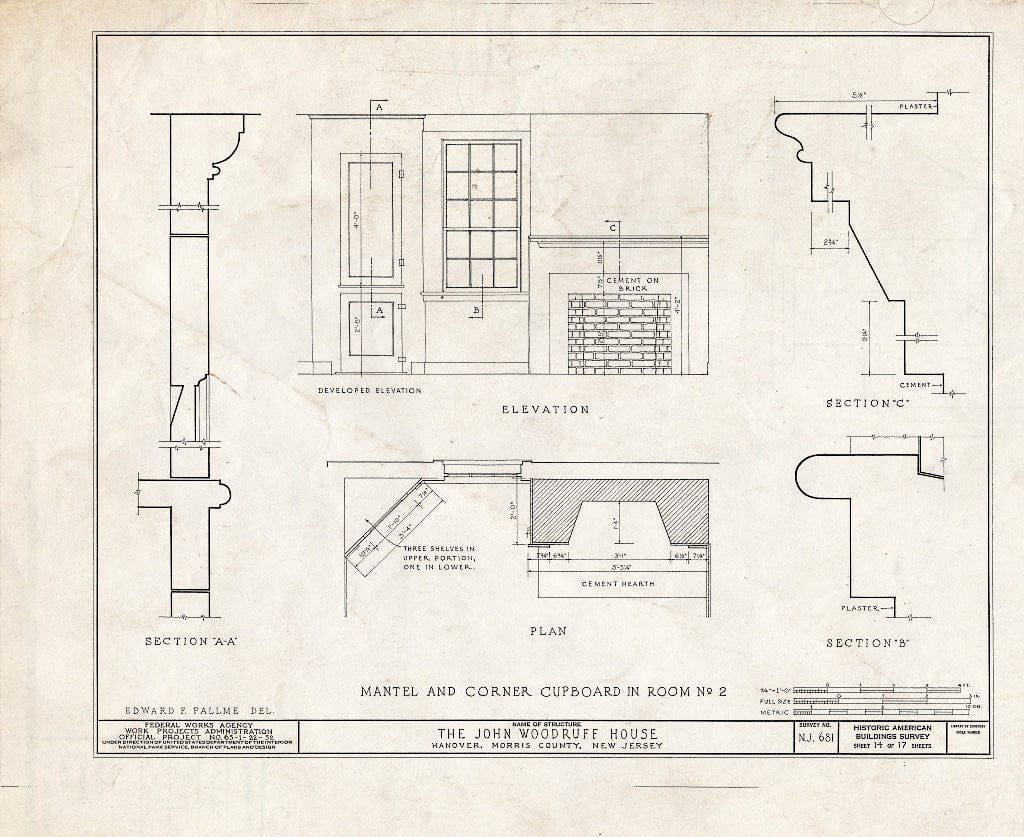 Blueprint HABS NJ,14-HANO,5- (Sheet 14 of 17) - John Woodruff House, 28 Hanover Road, Hanover, Morris County, NJ