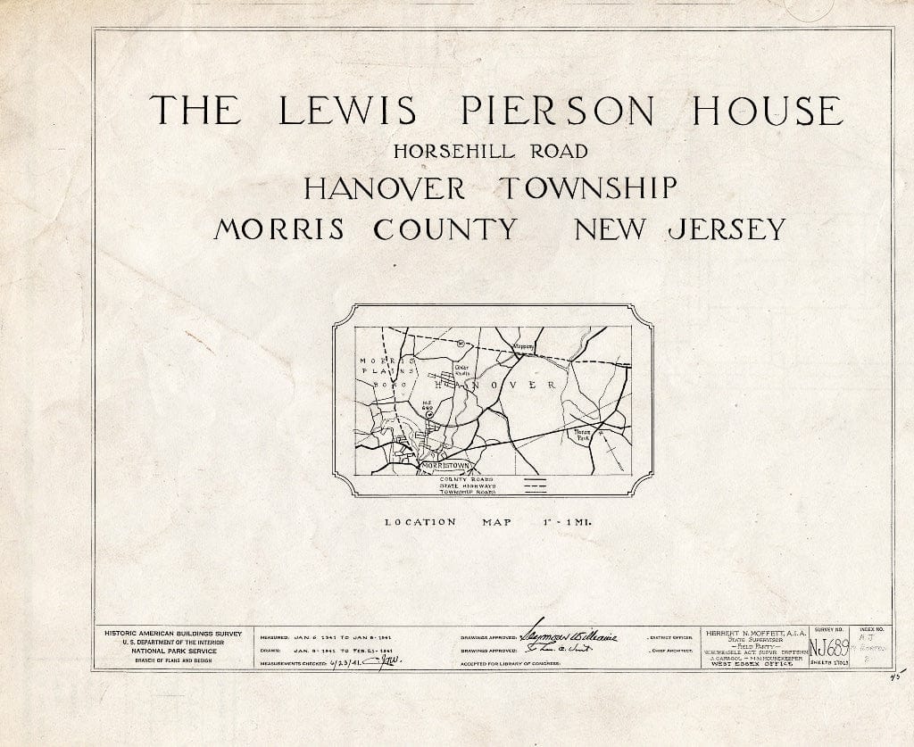 Blueprint HABS NJ,14-MORTO.V,2- (Sheet 0 of 13) - Lewis Pierson House, Horsehill Road, Morristown, Morris County, NJ