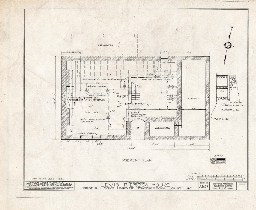 Blueprint HABS NJ,14-MORTO.V,2- (Sheet 1 of 13) - Lewis Pierson House, Horsehill Road, Morristown, Morris County, NJ