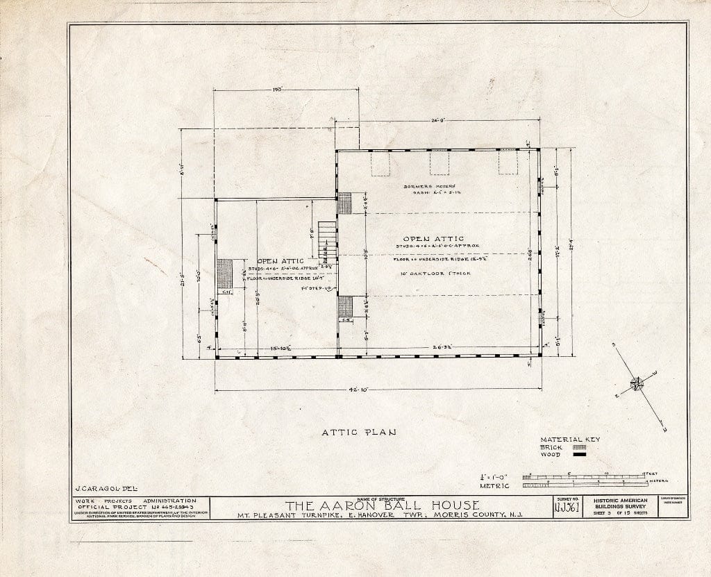 Blueprint HABS NJ,14-HANO,3- (Sheet 3 of 15) - Aaron Ball House, Mount Pleasant Turnpike, Hanover, Morris County, NJ