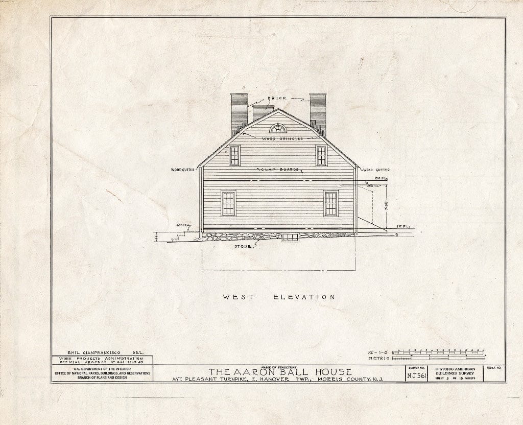 Blueprint HABS NJ,14-HANO,3- (Sheet 5 of 15) - Aaron Ball House, Mount Pleasant Turnpike, Hanover, Morris County, NJ