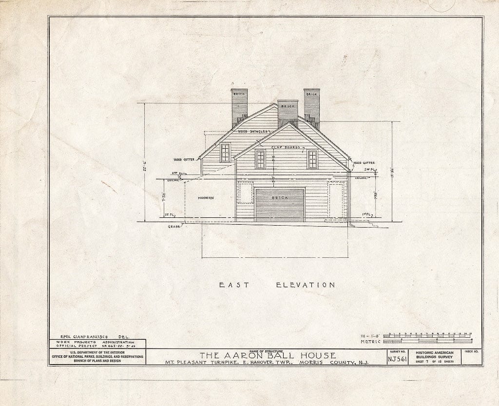 Blueprint HABS NJ,14-HANO,3- (Sheet 7 of 15) - Aaron Ball House, Mount Pleasant Turnpike, Hanover, Morris County, NJ