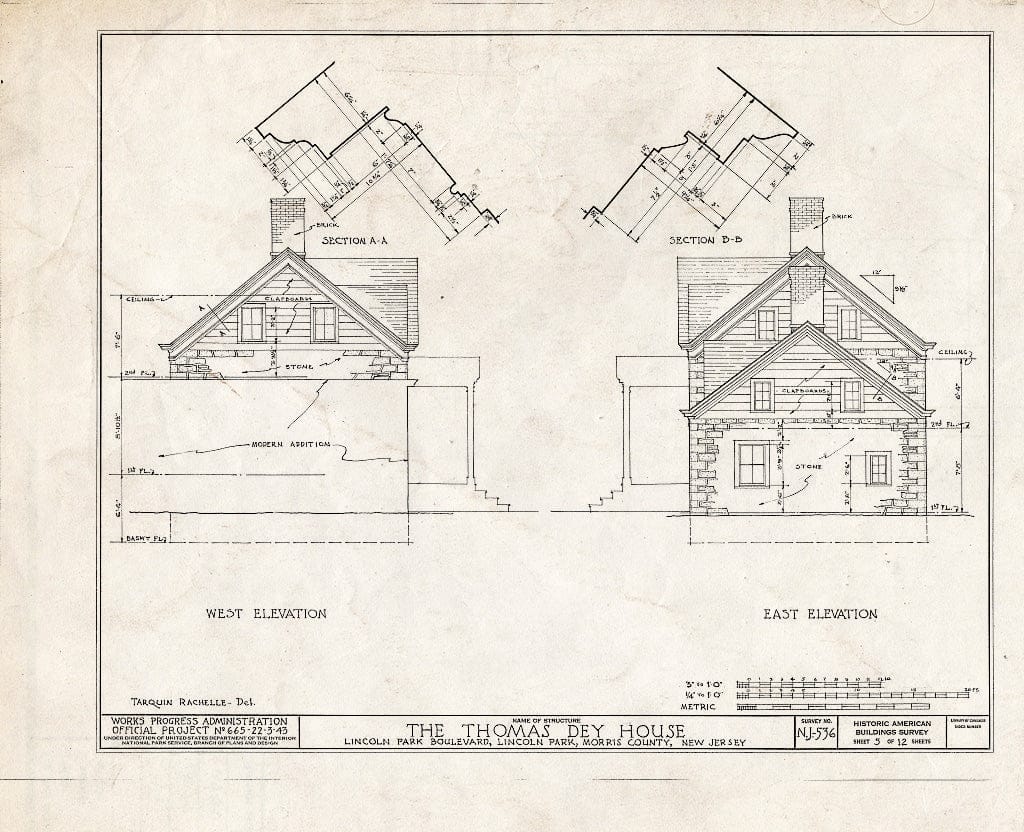 Blueprint HABS NJ,14-LINPA,3- (Sheet 5 of 12) - Thomas Dey House, Lincoln Park Boulevard, Lincoln Park, Morris County, NJ