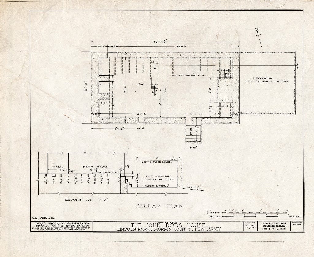 Blueprint HABS NJ,14-LINPA,2- (Sheet 1 of 16) - John Dods House, Highland Street, Lincoln Park, Morris County, NJ