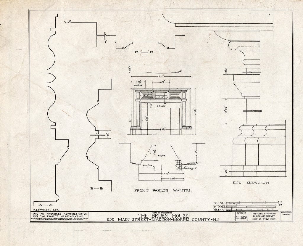 Blueprint HABS NJ,14-MAD,4- (Sheet 9 of 23) - Jonathan B. Bruen House, 250 Main Street, Madison, Morris County, NJ