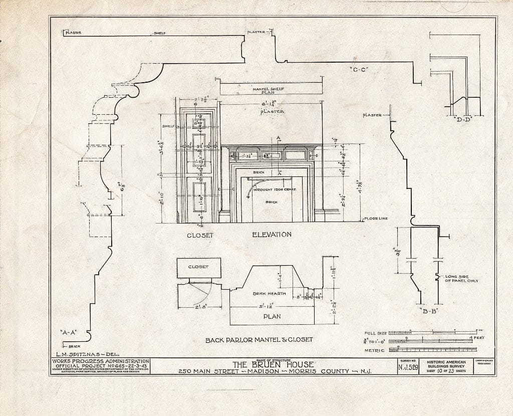 Blueprint HABS NJ,14-MAD,4- (Sheet 10 of 23) - Jonathan B. Bruen House, 250 Main Street, Madison, Morris County, NJ
