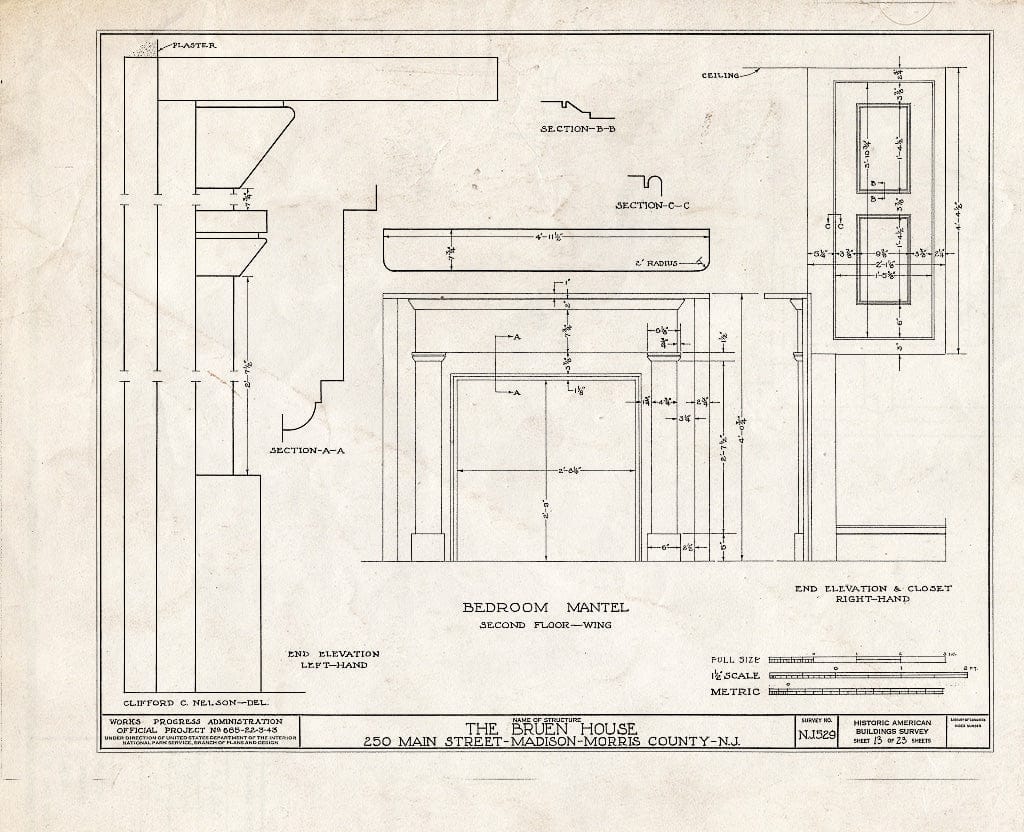 Blueprint HABS NJ,14-MAD,4- (Sheet 13 of 23) - Jonathan B. Bruen House, 250 Main Street, Madison, Morris County, NJ