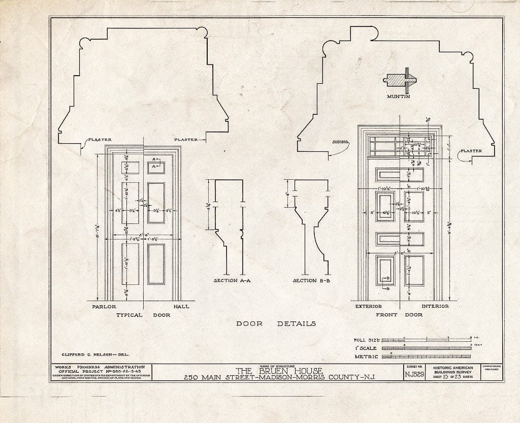 Blueprint HABS NJ,14-MAD,4- (Sheet 15 of 23) - Jonathan B. Bruen House, 250 Main Street, Madison, Morris County, NJ