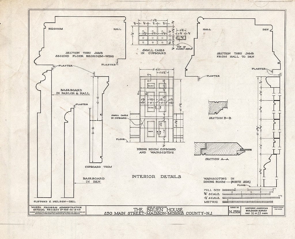 Blueprint HABS NJ,14-MAD,4- (Sheet 16 of 23) - Jonathan B. Bruen House, 250 Main Street, Madison, Morris County, NJ