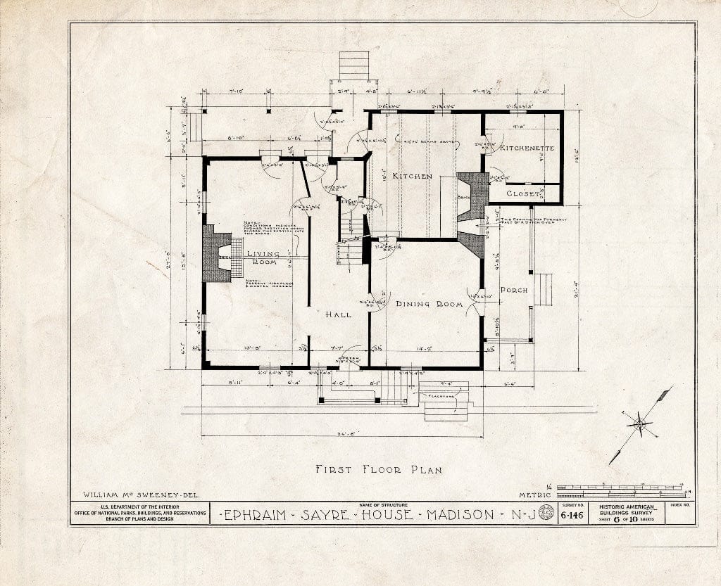 Blueprint HABS NJ,14-MAD,3- (Sheet 6 of 10) - Daniel Sayre House, 31 Ridgedale Avenue, Madison, Morris County, NJ