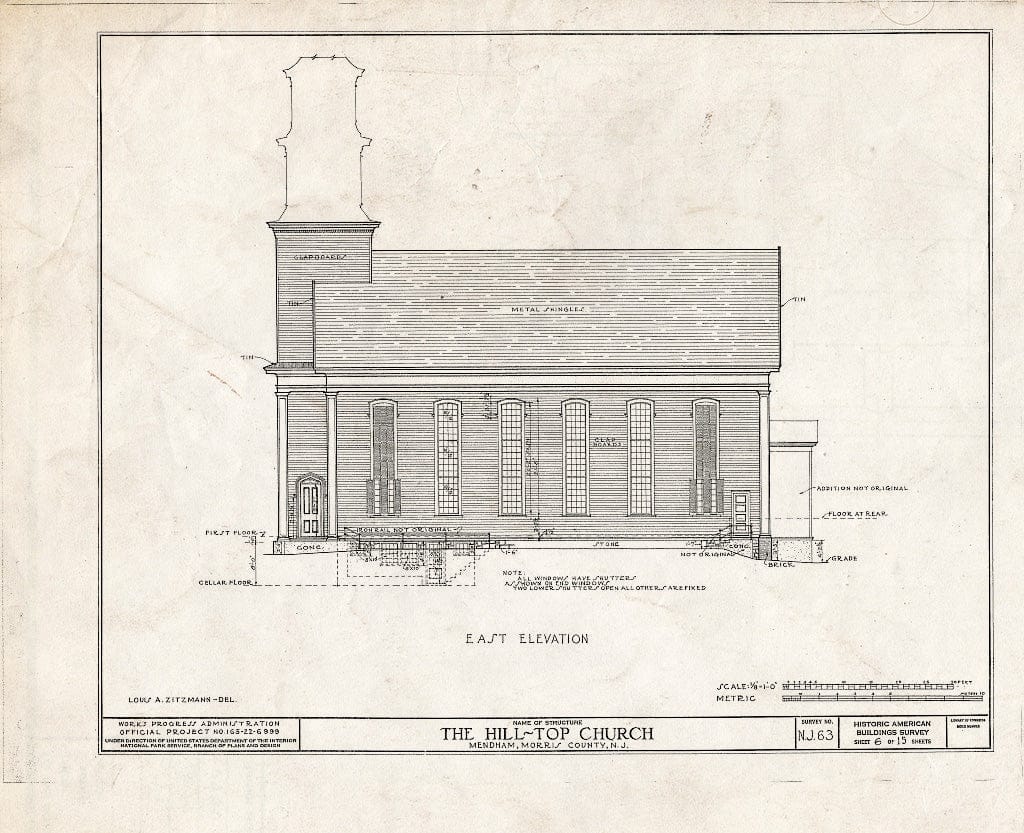 Blueprint HABS NJ,14-MEND,2- (Sheet 6 of 15) - Hill Top Church, Mendham, Morris County, NJ