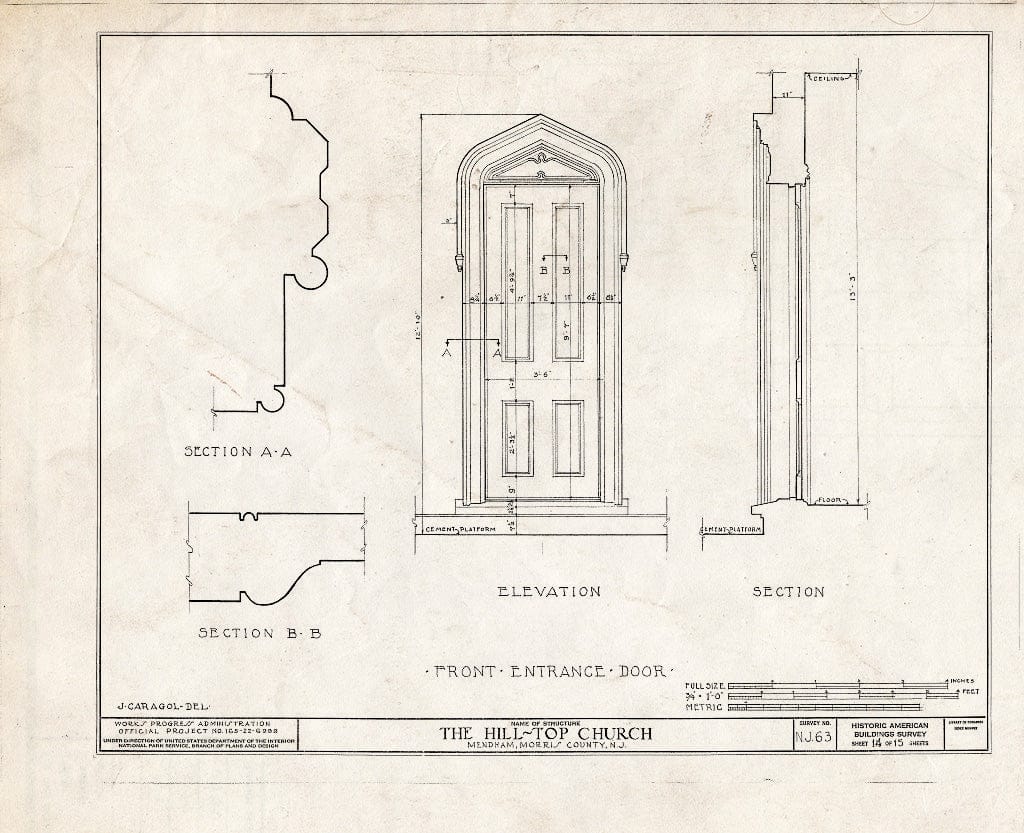 Blueprint HABS NJ,14-MEND,2- (Sheet 14 of 15) - Hill Top Church, Mendham, Morris County, NJ