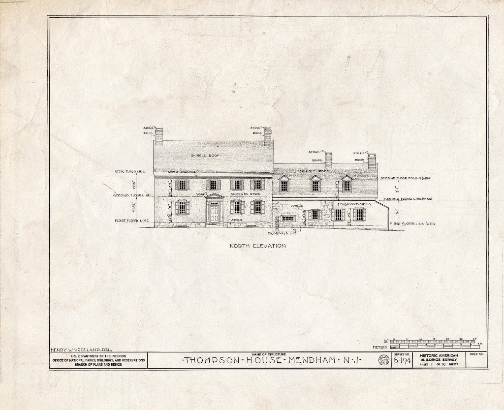 Blueprint HABS NJ,14-MEND,3- (Sheet 1 of 10) - Thompson House, Mendham, Morris County, NJ