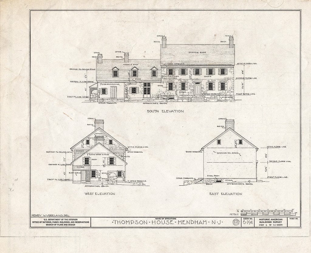 Blueprint HABS NJ,14-MEND,3- (Sheet 2 of 10) - Thompson House, Mendham, Morris County, NJ