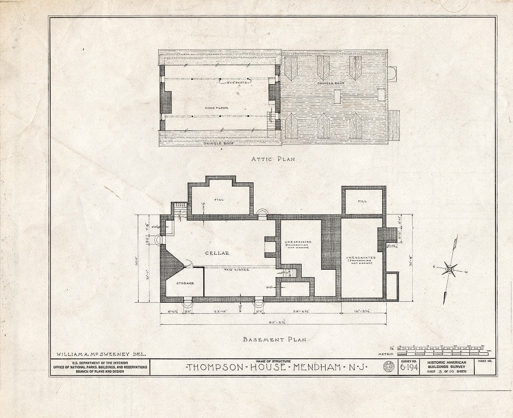 Blueprint HABS NJ,14-MEND,3- (Sheet 3 of 10) - Thompson House, Mendham, Morris County, NJ