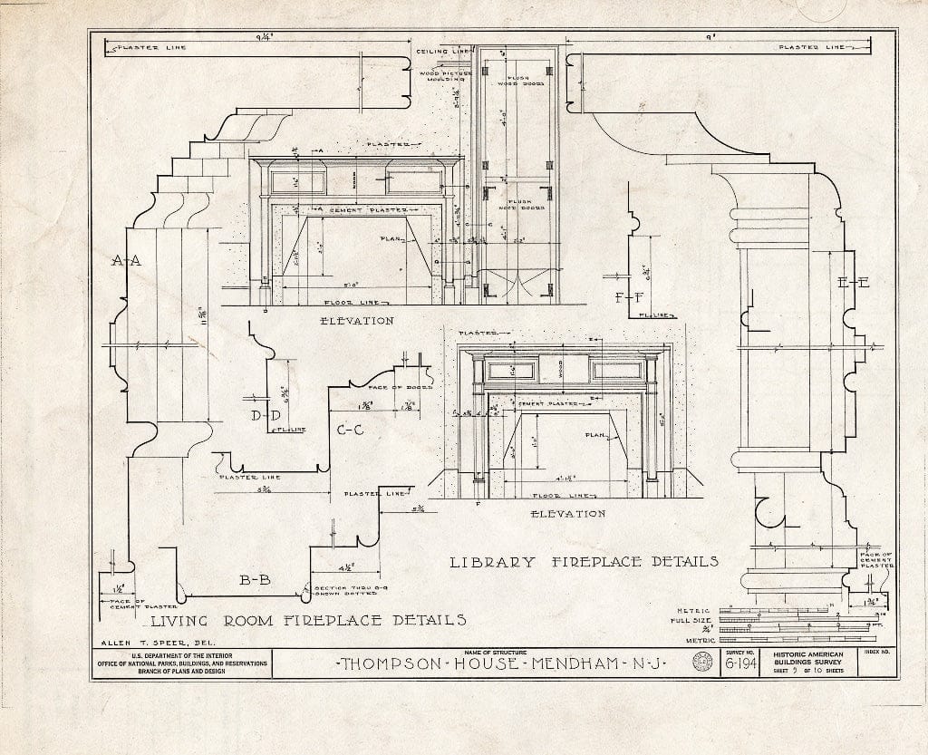 Blueprint HABS NJ,14-MEND,3- (Sheet 9 of 10) - Thompson House, Mendham, Morris County, NJ