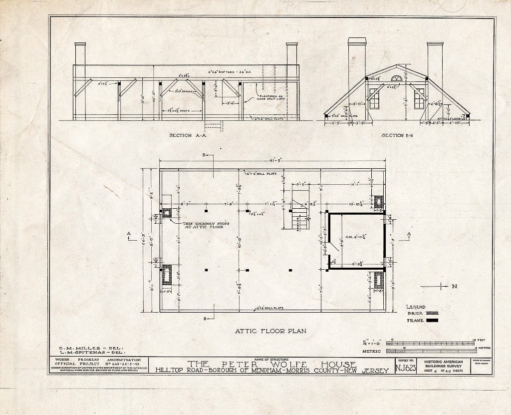 Blueprint HABS NJ,14-MEND,5- (Sheet 4 of 20) - Peter Wolfe House, Hill Top Road, Mendham, Morris County, NJ