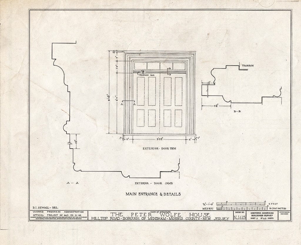 Blueprint HABS NJ,14-MEND,5- (Sheet 9 of 20) - Peter Wolfe House, Hill Top Road, Mendham, Morris County, NJ