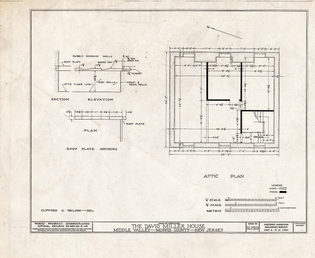 Blueprint HABS NJ,14-MIDVA,1- (Sheet 4 of 21) - David Miller House, Middle Valley, Morris County, NJ