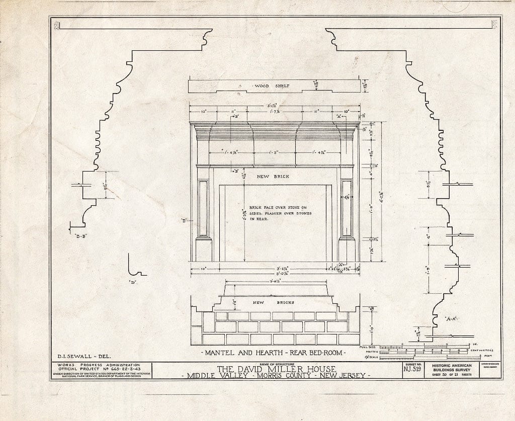 Blueprint HABS NJ,14-MIDVA,1- (Sheet 20 of 21) - David Miller House, Middle Valley, Morris County, NJ