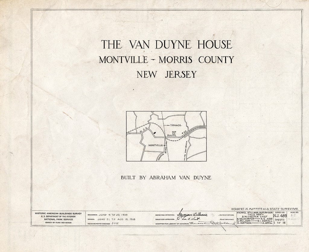 Blueprint HABS NJ,14-MONVI,1- (Sheet 0 of 14) - Abraham Van Duyne House, State Route 32, Montville, Morris County, NJ