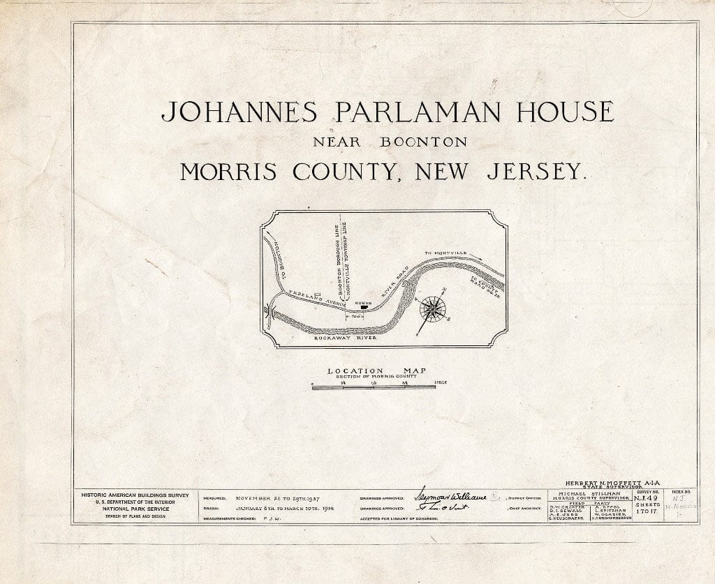 Blueprint HABS NJ,14-MONVI.V,1- (Sheet 0 of 17) - Johannes Parlaman House, River Road, Montville, Morris County, NJ