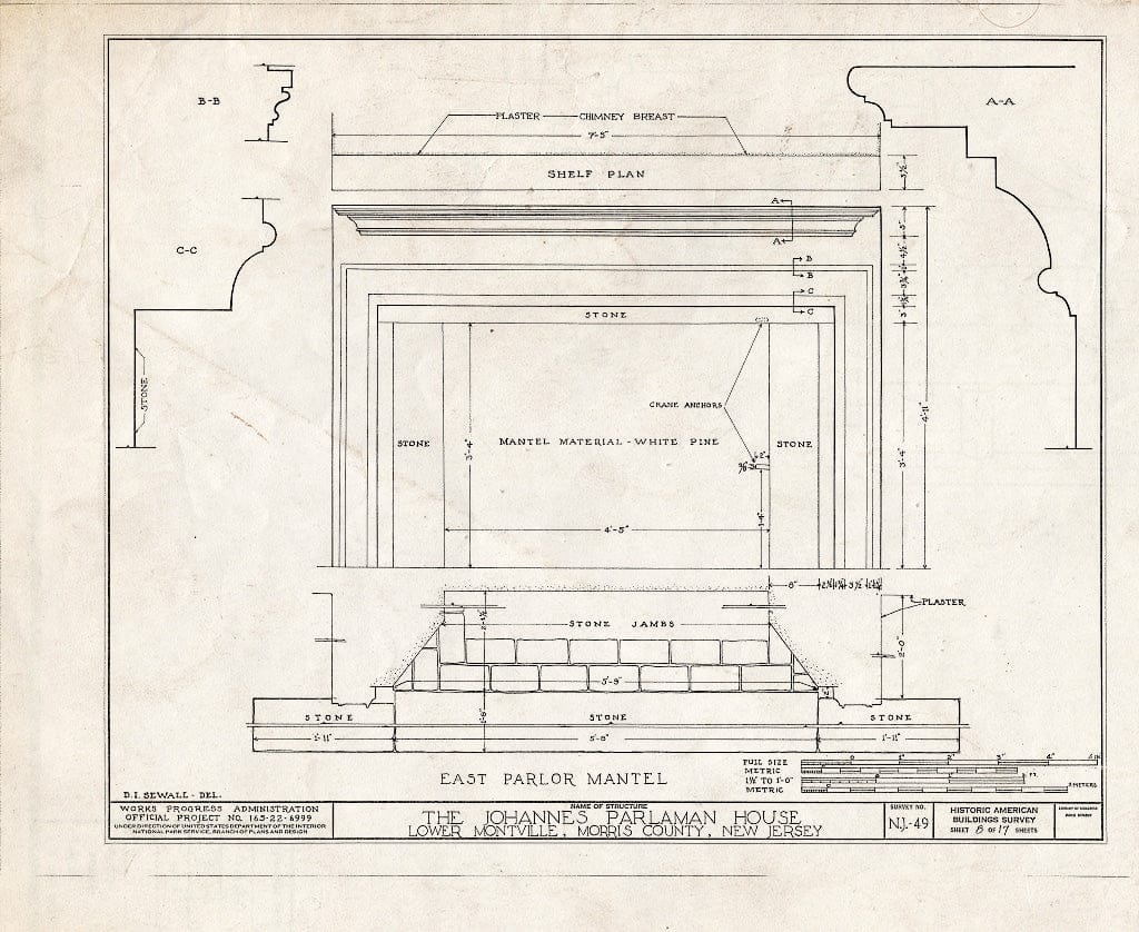 Blueprint HABS NJ,14-MONVI.V,1- (Sheet 8 of 17) - Johannes Parlaman House, River Road, Montville, Morris County, NJ