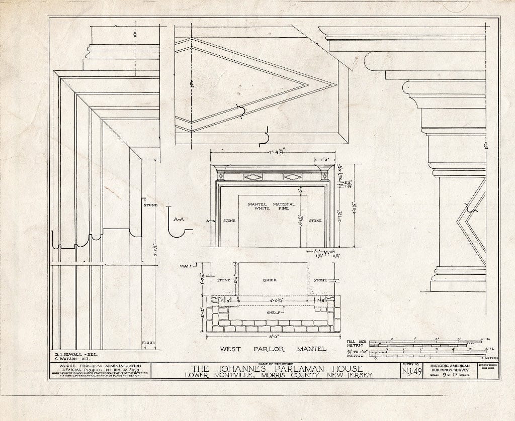 Blueprint HABS NJ,14-MONVI.V,1- (Sheet 9 of 17) - Johannes Parlaman House, River Road, Montville, Morris County, NJ