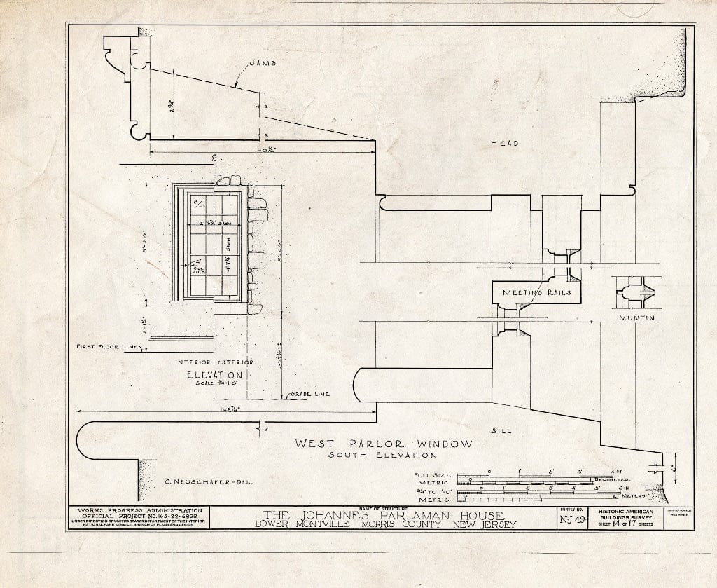Blueprint HABS NJ,14-MONVI.V,1- (Sheet 14 of 17) - Johannes Parlaman House, River Road, Montville, Morris County, NJ
