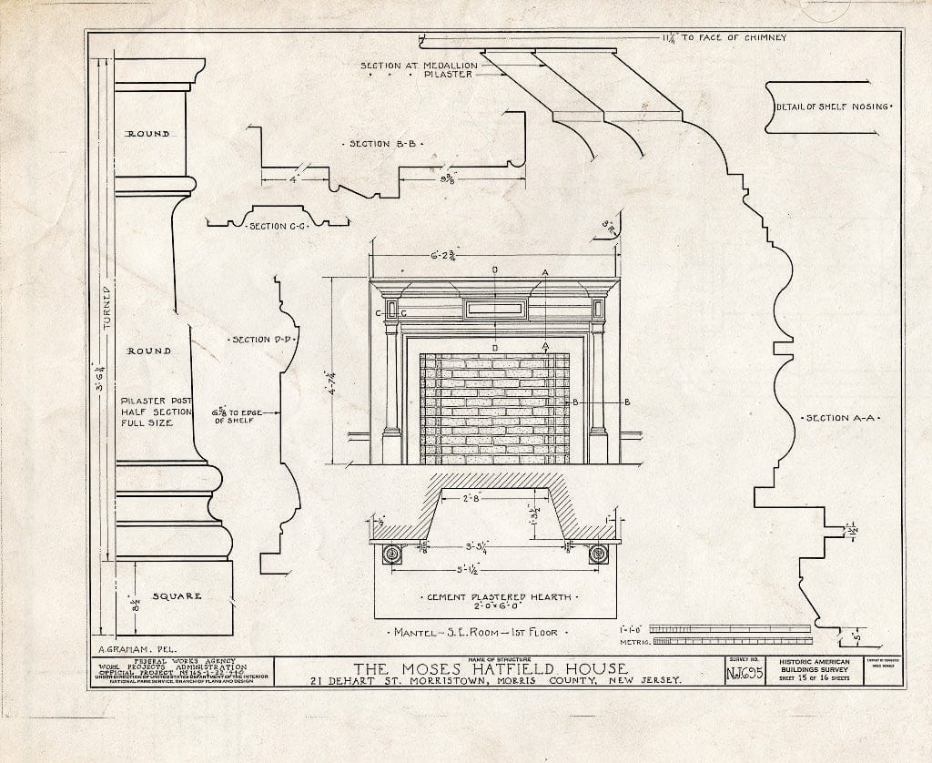 Blueprint HABS NJ,14-MORTO,11- (Sheet 15 of 16) - Moses Hatfield House, 21 DeHart Street, Morristown, Morris County, NJ