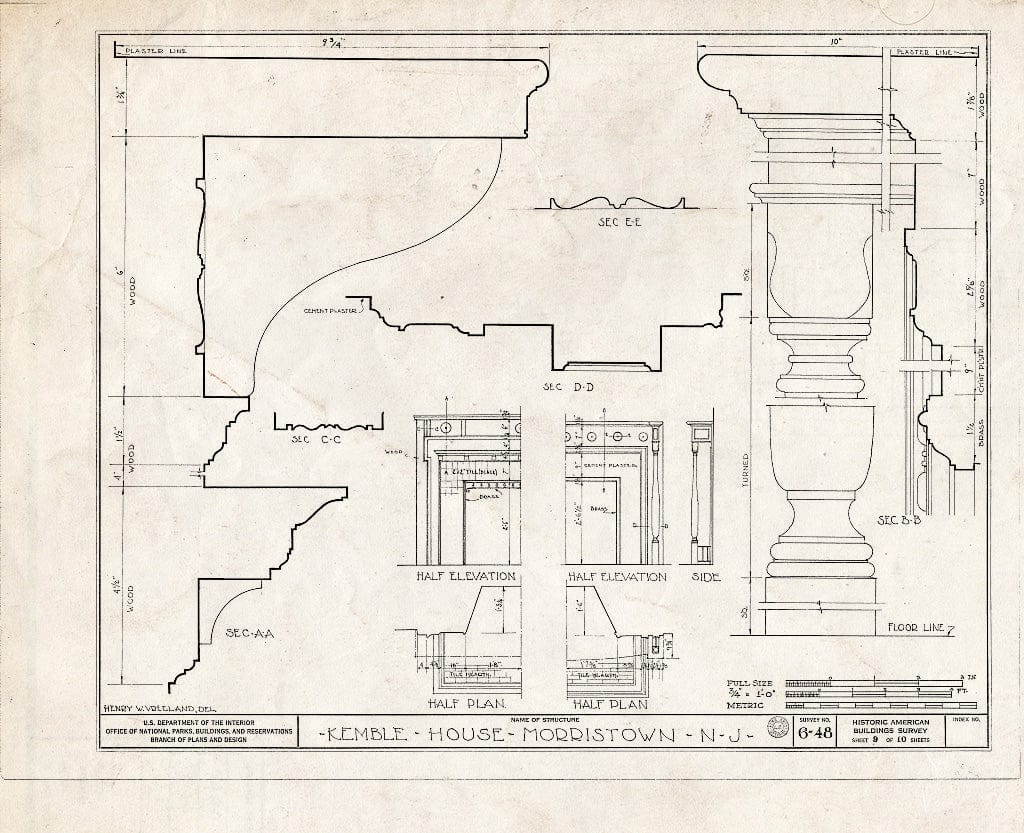 Blueprint HABS NJ,14-MORTO,4- (Sheet 9 of 10) - Kemble House, Mount Kemble Avenue, Morristown, Morris County, NJ