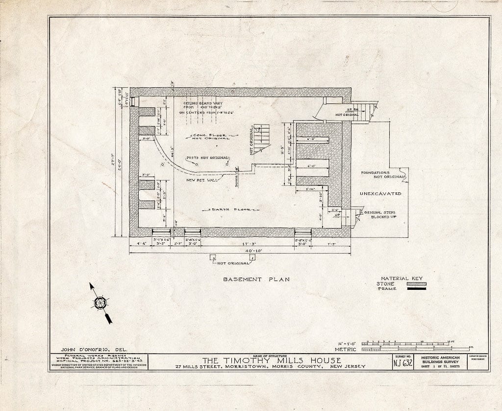 Blueprint HABS NJ,14-MORTO,6- (Sheet 1 of 11) - Timothy Mills House, 27 Mills Street, Morristown, Morris County, NJ